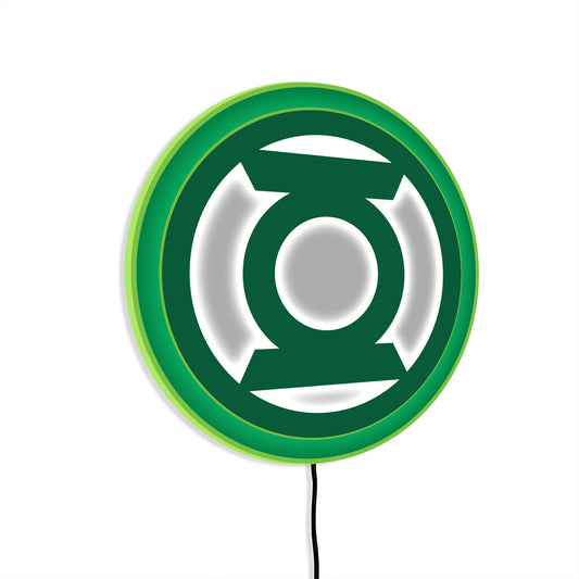 DC COMICS GREEN LANTERN JUSTICE LEAGUE ILLUMINATED LED NEON STYLE SUPERHERO LOGO WALL LIGHT HANGABLE LAMP (LARGE)