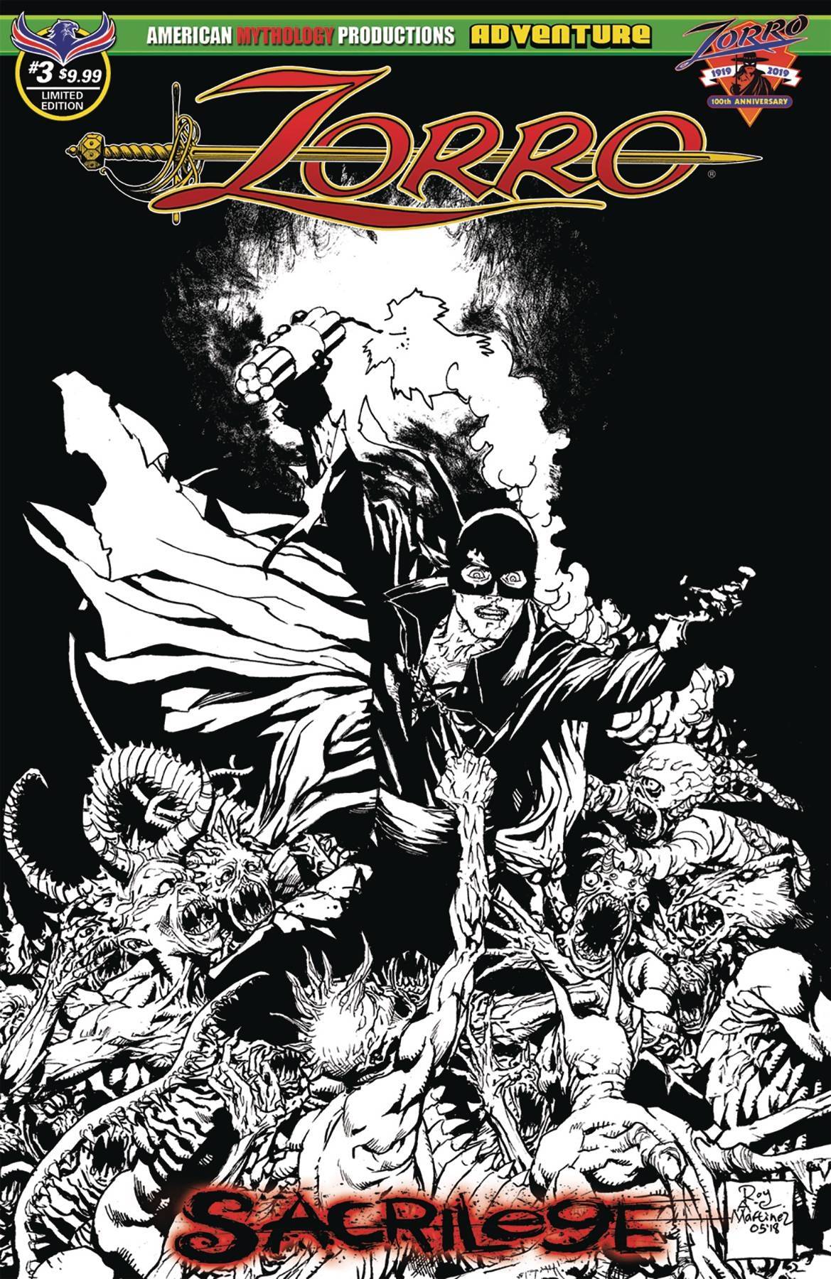 ZORRO SACRILEGE #3 VISIONS OF ZORRO B&W LTD ED CVR (O/A)